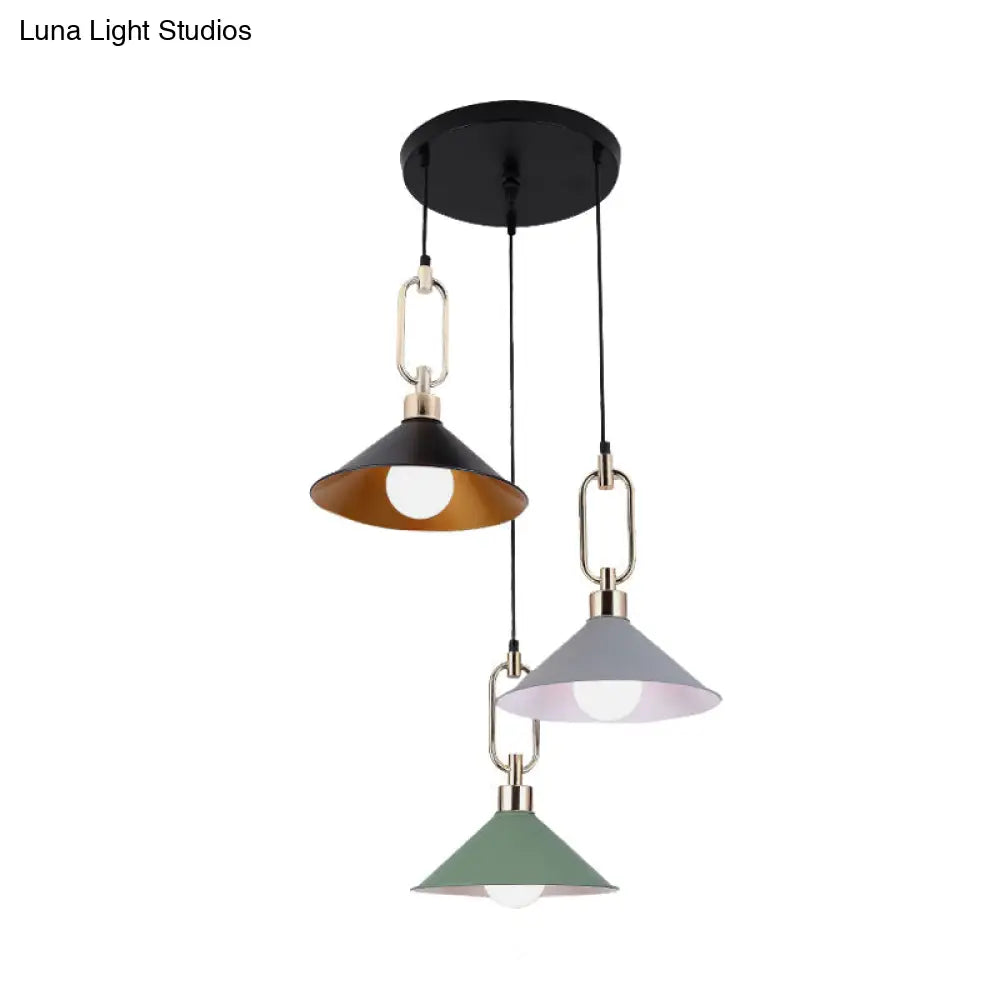 Multi-Light Macaron Pendant Lamp With Colorful Flare And Black Canopy
