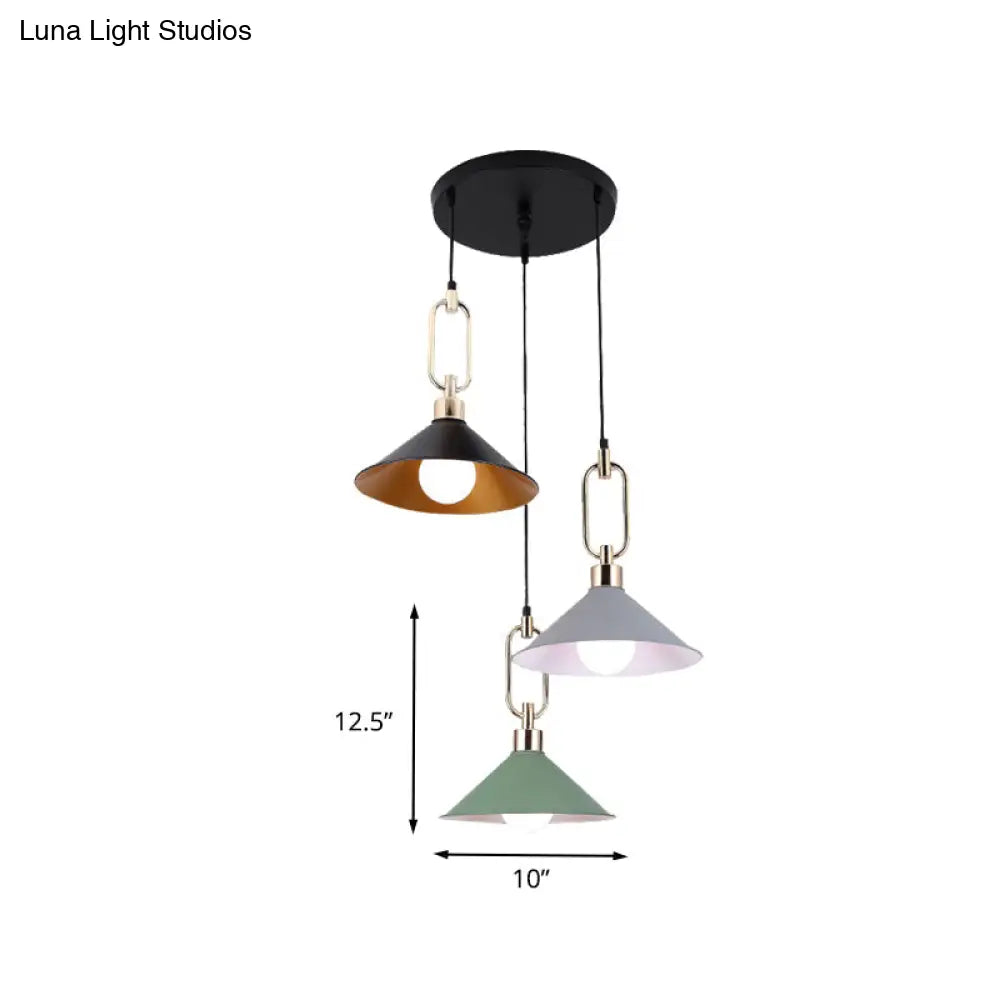 Multi-Light Macaron Pendant Lamp With Colorful Flare And Black Canopy