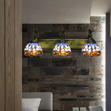 Multicolor Stained Glass Sconce Light: Bronze 3-Head Wall Mount With Baroque Design
