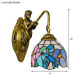 Multicolor Stained Glass Wall Sconce - Tiffany Style Blue-Pink Bowl Design