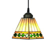 Multicolored Stained Glass Pyramid Pendant Ceiling Light – Tiffany Style 1 Head Green