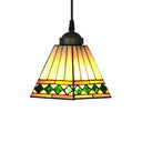 Multicolored Stained Glass Pyramid Pendant Ceiling Light – Tiffany Style 1 Head Green