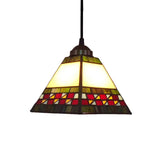 Multicolored Stained Glass Pyramid Pendant Ceiling Light – Tiffany Style 1 Head Red