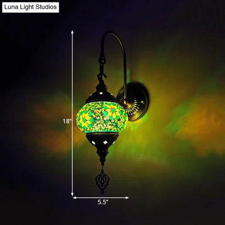 Multicolored Stained Glass Wall Sconce Light - Decorative Globe Fixture In Yellow/Green/Gold