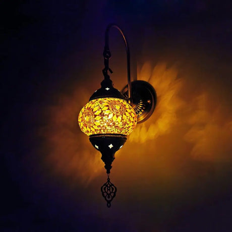 Multicolored Stained Glass Wall Sconce Light - Decorative Globe Fixture In Yellow/Green/Gold Gold