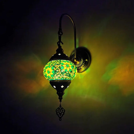 Multicolored Stained Glass Wall Sconce Light - Decorative Globe Fixture In Yellow/Green/Gold Green