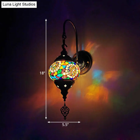 Multicolored Stained Glass Wall Sconce Light - Decorative Globe Fixture In Yellow/Green/Gold