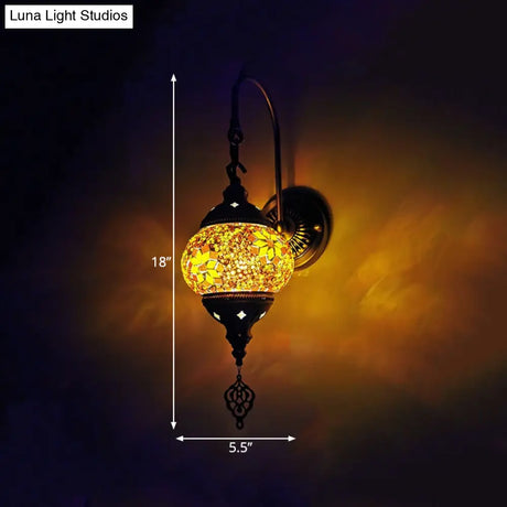 Multicolored Stained Glass Wall Sconce Light - Decorative Globe Fixture In Yellow/Green/Gold