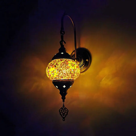 Multicolored Stained Glass Wall Sconce Light - Decorative Globe Fixture In Yellow/Green/Gold Khaki