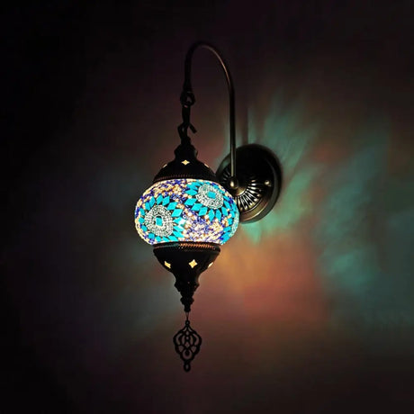 Multicolored Stained Glass Wall Sconce Light - Decorative Globe Fixture In Yellow/Green/Gold Peacock