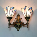Multicolored Tiffany Glass Cone Wall Lamp - 2 Lights Pink Dining Room