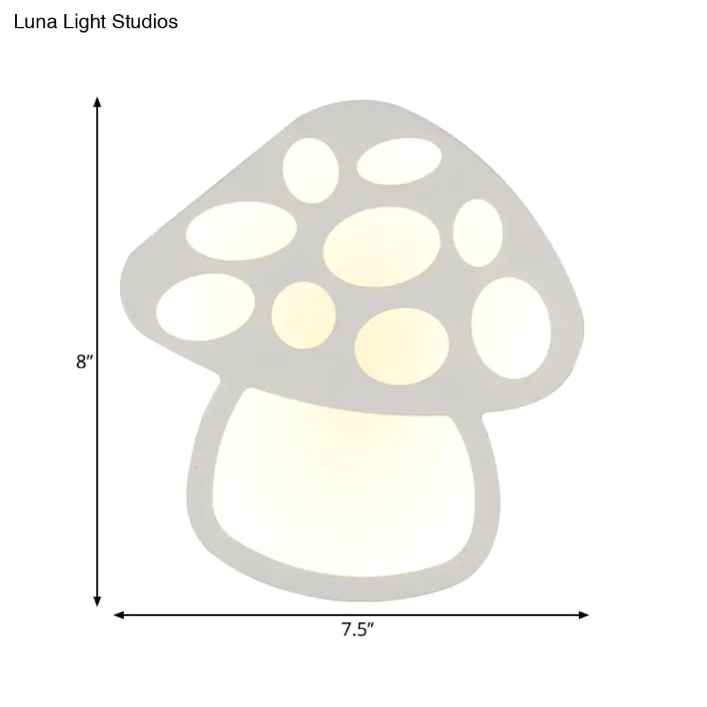 Mushroom Led Wall Light For Kids Foyer And Bathroom - Slim Design Acrylic Material White Glow
