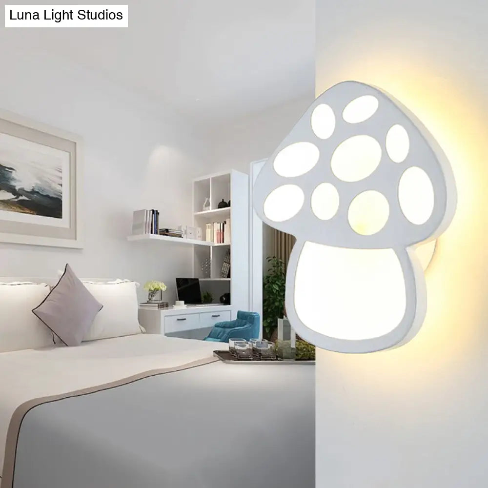 Mushroom Led Wall Light For Kids Foyer And Bathroom - Slim Design Acrylic Material White Glow