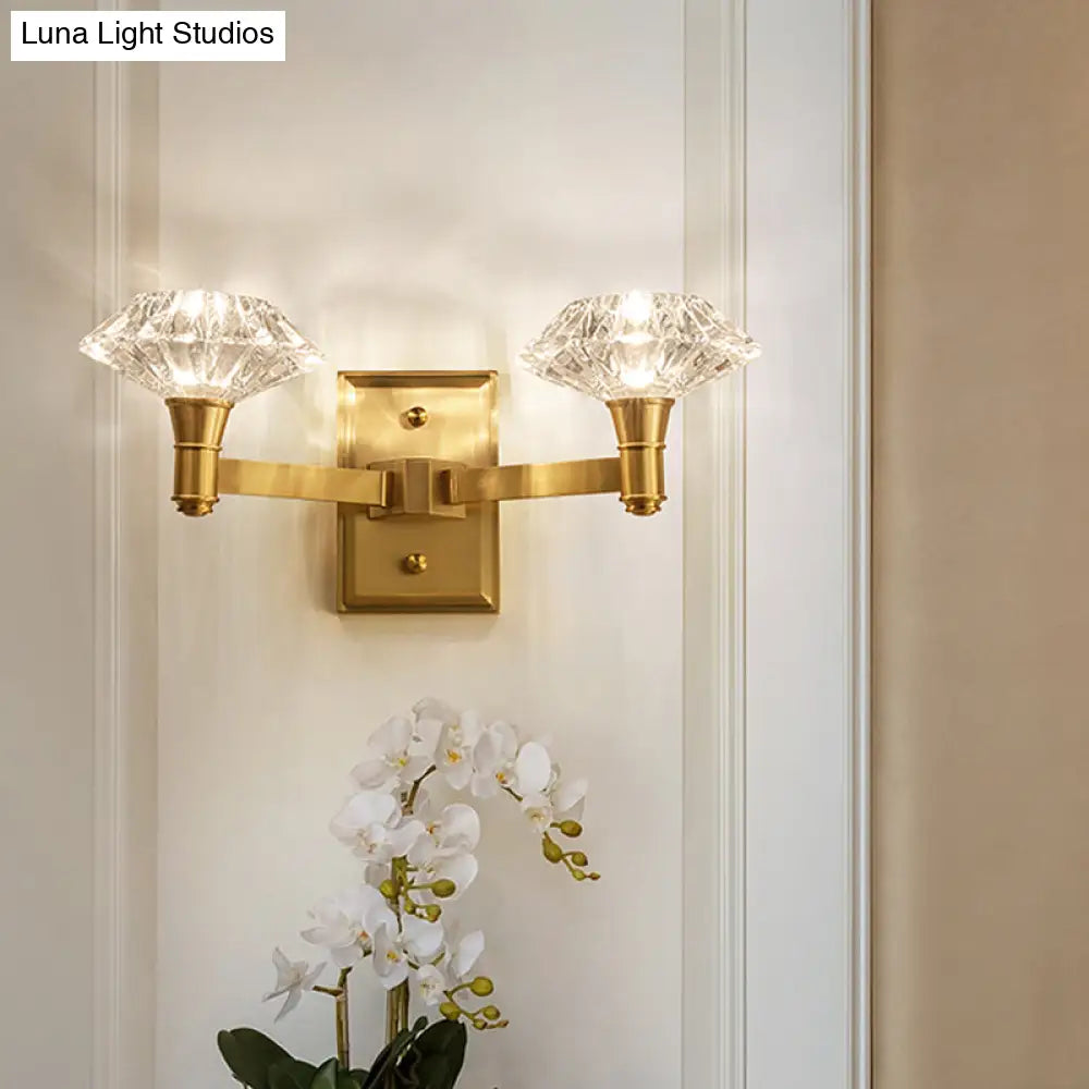 Mussel Brass Wall Mounted Crystal Doorway Lamp With Clean-Lined Arm