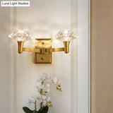 Mussel Brass Wall Mounted Crystal Doorway Lamp With Clean-Lined Arm