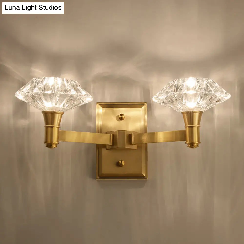 Mussel Brass Wall Mounted Crystal Doorway Lamp With Clean-Lined Arm