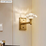 Mussel Brass Wall Mounted Crystal Doorway Lamp With Clean-Lined Arm