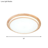 Natural Wood Round Led Ceiling Mount Lamp In Warm/White Light 15’/18’/23’ Dia - Simplicity &