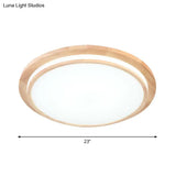 Natural Wood Round Led Ceiling Mount Lamp In Warm/White Light 15’/18’/23’ Dia - Simplicity &