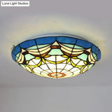 Nautical Art Glass Flush Mount Light - Tiffany Style 3 Lights Ideal For Living Room