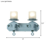 Nautical Blue Glass Cylinder Wall Light With Resin Anchor Deco - Mount Lamp