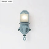 Nautical Blue Glass Cylinder Wall Light With Resin Anchor Deco - Mount Lamp