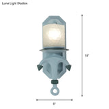 Nautical Blue Glass Cylinder Wall Light With Resin Anchor Deco - Mount Lamp