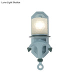Nautical Blue Glass Cylinder Wall Light With Resin Anchor Deco - Mount Lamp