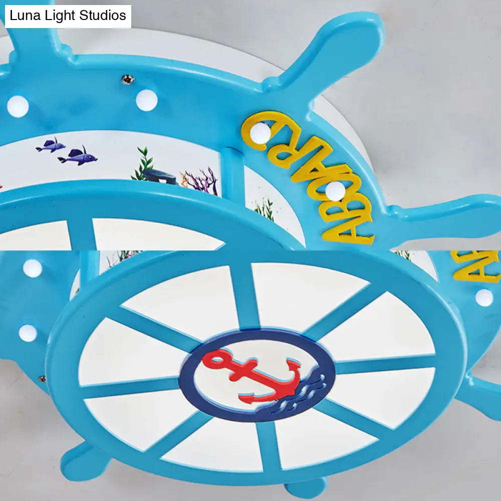 Nautical Blue Rudder Boys’ Bedroom Ceiling Lamp - Acrylic Flush Light