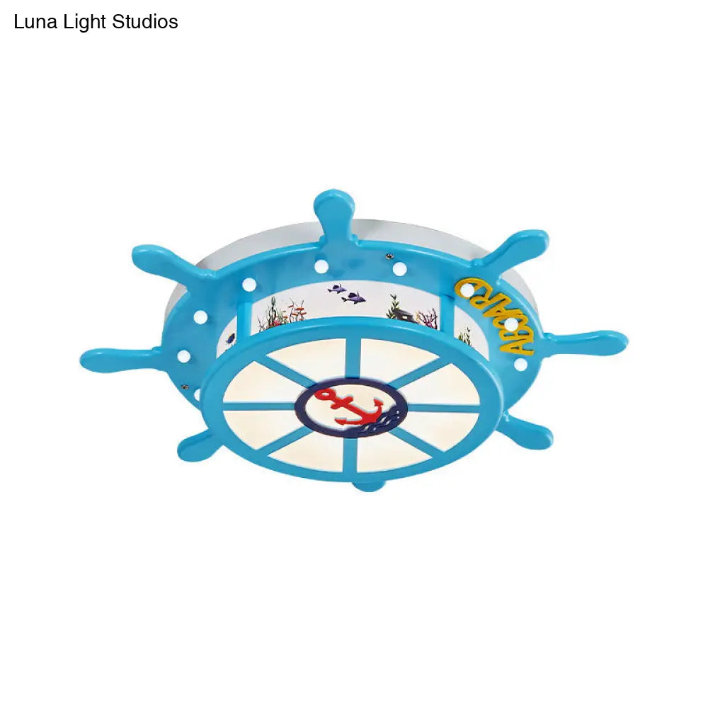 Nautical Blue Rudder Boys’ Bedroom Ceiling Lamp - Acrylic Flush Light