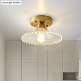 Nautical Brass Glass Flush Ceiling Light With 1 Bulb - Small Size For Corridors