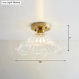 Nautical Brass Glass Flush Ceiling Light With 1 Bulb - Small Size For Corridors