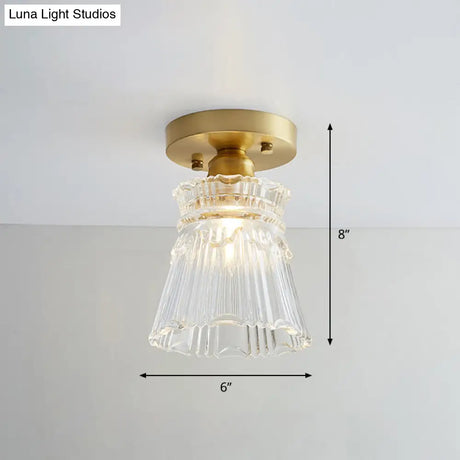Nautical Brass Glass Flush Ceiling Light With 1 Bulb - Small Size For Corridors