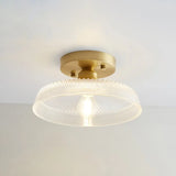 Nautical Brass Glass Flush Ceiling Light With 1 Bulb - Small Size For Corridors / Barn