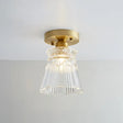 Nautical Brass Glass Flush Ceiling Light With 1 Bulb - Small Size For Corridors / Flared