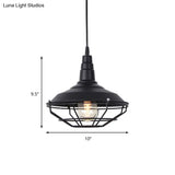 Nautical Iron 1-Light Black Pendant Lamp With Wire Cage - Barn Living Room Hanging Fixture