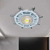 Nautical Led Ceiling Lamp In Black/Blue/Light Blue With Resin Shade - Flush Mount Lighting For