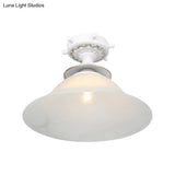 Nautical Opaline Glass Bell Ceiling Light In Black/White/Blue - 1 Bulb Semi Flush Mount Fixture For