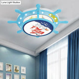 Nautical Ship Boys Bedroom Ceiling Light – Blue Wood Rudder Mount
