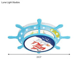 Nautical Ship Boys Bedroom Ceiling Light – Blue Wood Rudder Mount