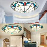 Nautical Stained Glass Flush Mount Ceiling Light In White - 12/16 Width For Living Room