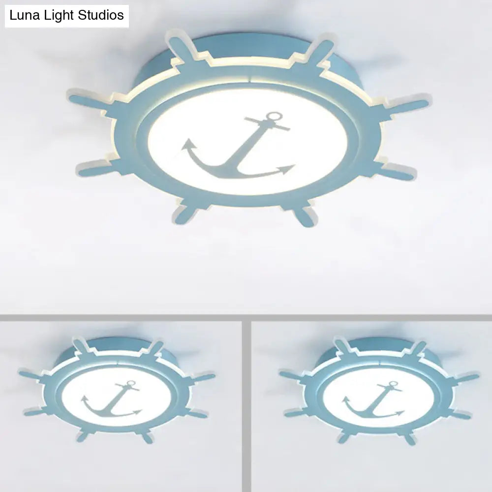 Nautical Style Acrylic Flushmount Ceiling Light With Rudder And Anchor Design - Perfect For Teens