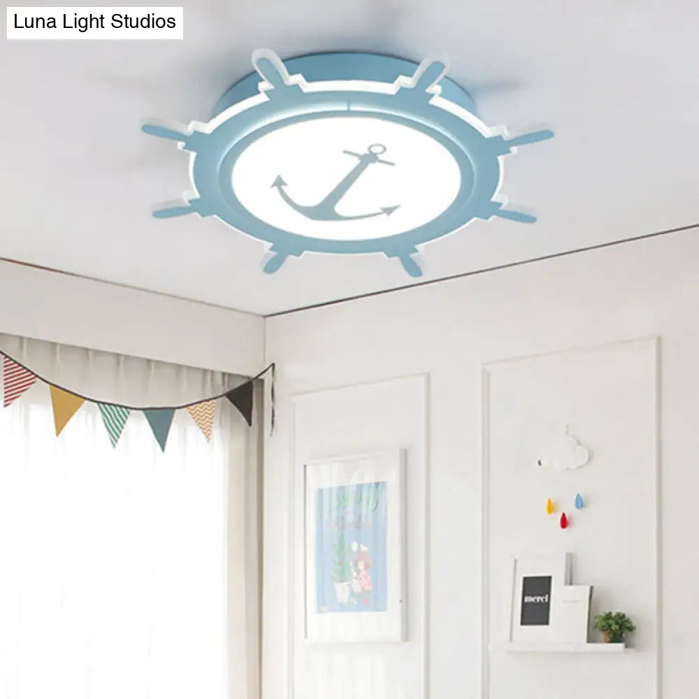 Nautical Style Acrylic Flushmount Ceiling Light With Rudder And Anchor Design - Perfect For Teens