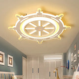 Nautical Style Acrylic Rudder Ceiling Mount Light - White Fixture For Baby Bedroom /