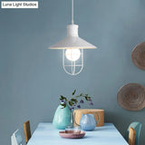 Nautical Style Cone Ceiling Light With Wire Guard - Rust/White Hanging Pendant