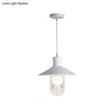 Nautical Style Cone Ceiling Light With Wire Guard - Rust/White Hanging Pendant
