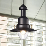 Nautical Style Flat Shade Pendant Lamp - 1 Light Metallic Suspended Black/White Finish For Kitchen
