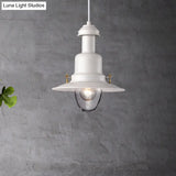 Nautical Style Flat Shade Pendant Lamp - 1 Light Metallic Suspended Black/White Finish For Kitchen