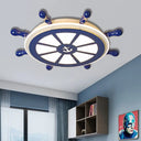 Nautical-Style Flush Mount Led Ceiling Lamp: Rudder Design In Blue For Dining Room / 21.5’ Warm