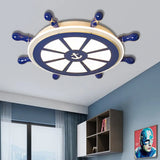 Nautical-Style Flush Mount Led Ceiling Lamp: Rudder Design In Blue For Dining Room / 21.5’ Warm